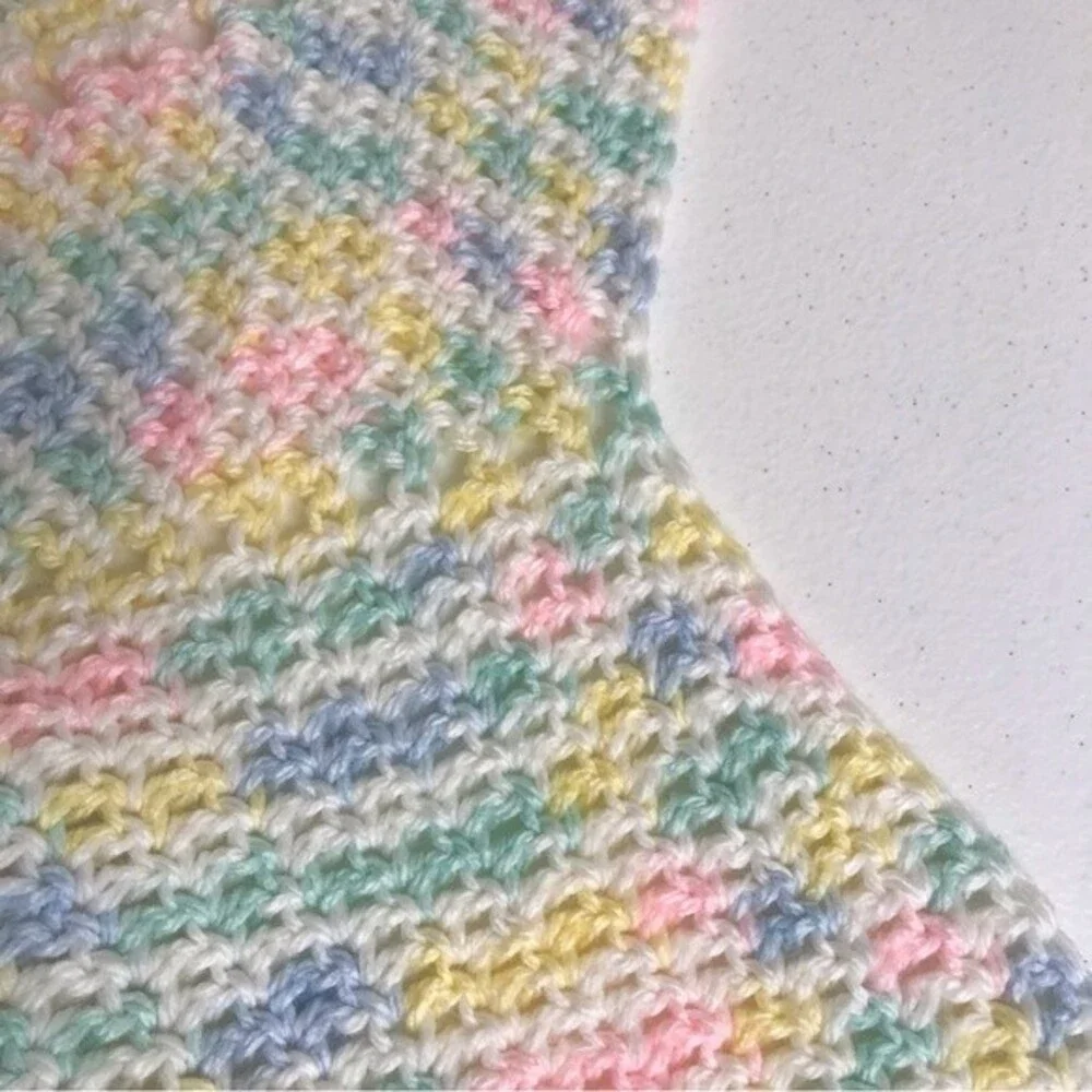 Handmade Crochet Star Shaped Baby Blanket 12 Point Blue Yellow Pink White Pastel